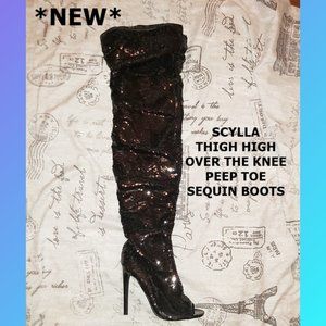 Scylla Sequin Over the Knee Thigh High Boots